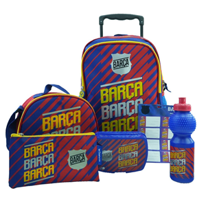 ست 6 در 1 کوله پشتی چرخدار 40 سانتی بارسلونا مدل Rainbow Max - Backpack - Trolly Bag - Promotion Items 6 in 1 - FC Barcelona